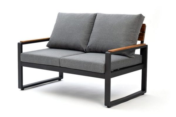2-seater sofa Topa 121x88x75.5 cm, color dark gray graphite, natural teak