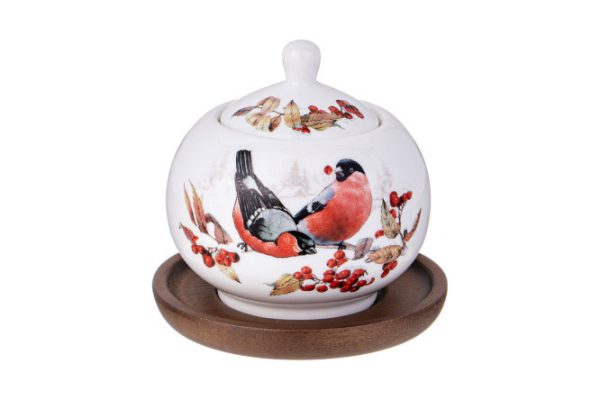 Sugar bowl on a stand Forest fairy tale Bullfinches 380 ml