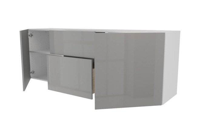 Cabinet 2 doors and 2 drawers Oscar Amika 180x64 with push to open, white / dusty gray gloss