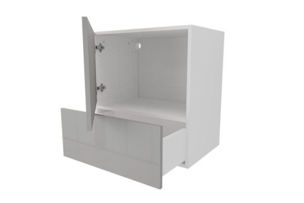 Cabinet with drawer and door Oscar Amika 60x64 with push to open, white / dusty gray gloss