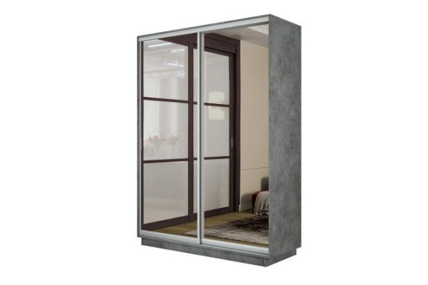 2-door wardrobe Slide-2 120x220x60 cm, concrete, silver, with two mirrors