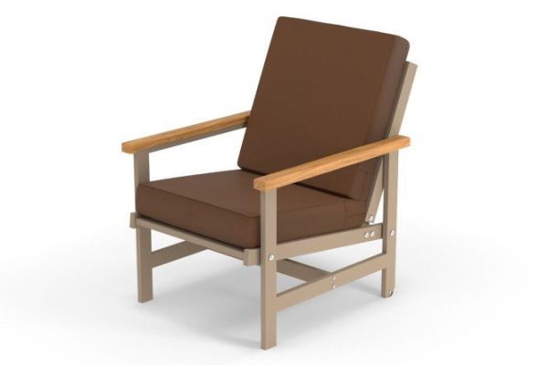 Scandi armchair with armrests, frame color cappuccino, natural wood, soft elements brown