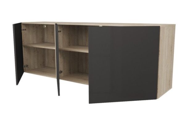 Cabinet with doors Oscar 180x64 cm, sonoma oak/black graphite gloss