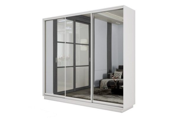 3-door wardrobe Slide-2 180x240x45 cm, white snow/silver, with three mirrors