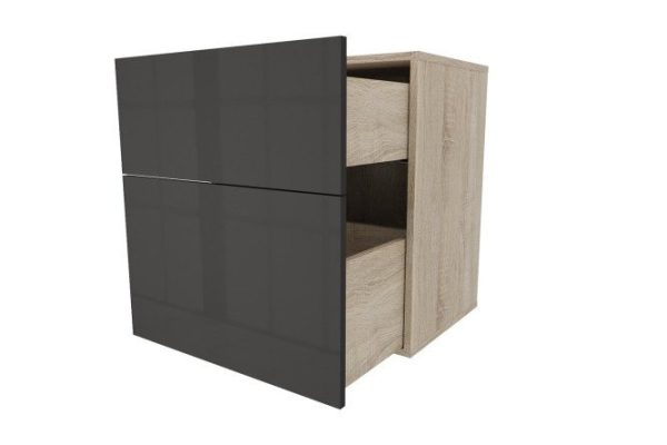 Cabinet with two drawers Oscar Amika 60x64 with closers, Sonoma oak / glossy black graphite