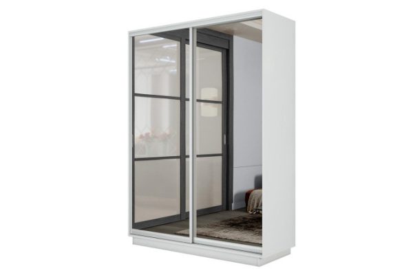 2-door wardrobe Slide-2 140x240x60 cm, Snow white/silver, with two mirrors