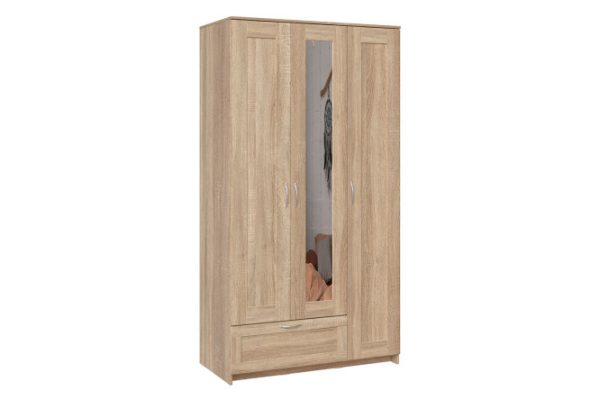 Wardrobe 3-door Sirius with 1 mirror door and 1 drawer