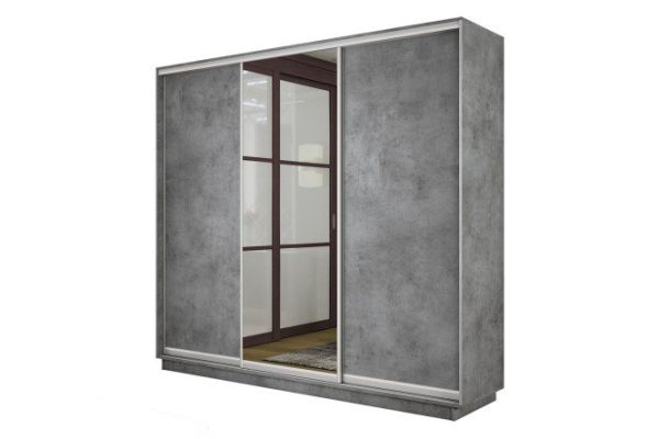 3-door wardrobe Slide-2 180x220x45 cm, concrete/silver, with one mirror