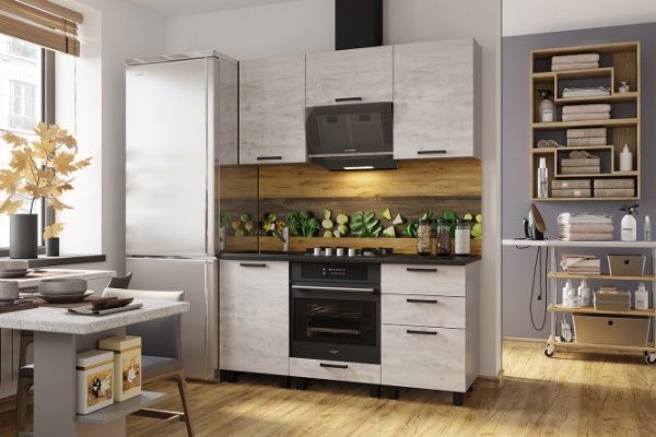 Scandi kitchen set 160x214x50 cm, frame color white, facade pine concrete light