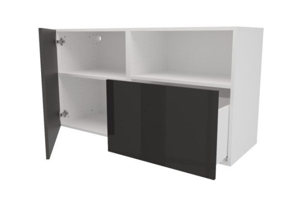 Cabinet with door, shelf and drawer Oscar Amika 120x64 with push to open, white / black graphite gloss