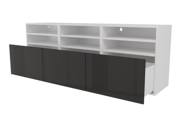 rd6f0x9zbklkrfp9woplx1xj2rxo1qyf.jpg Cabinet 6 shelves and 3 drawers Oscar Amika 180x64 with push to open, white / black graphite gloss