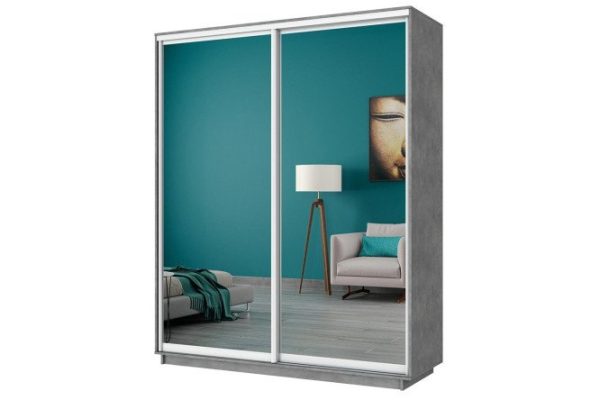 Sliding wardrobe 2-door Slide 180x220x60 cm, light concrete, with two mirrors
