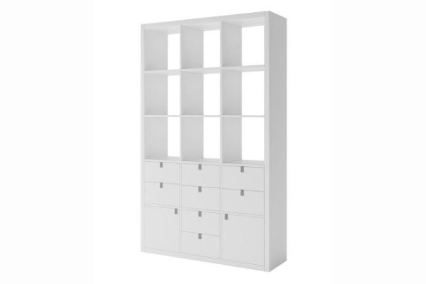 Calgary 5x3 shelving unit with doors and drawers, white