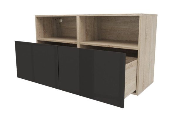 Cabinet with shelves and drawers Oscar Amika 120x64 with closers, Sonoma oak / glossy black graphite