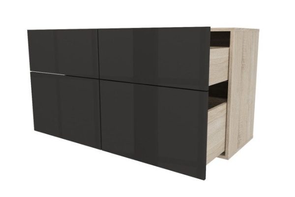 Cabinet 4 drawers Oscar Amika 120x64 with push to open, Sonoma oak / glossy black graphite