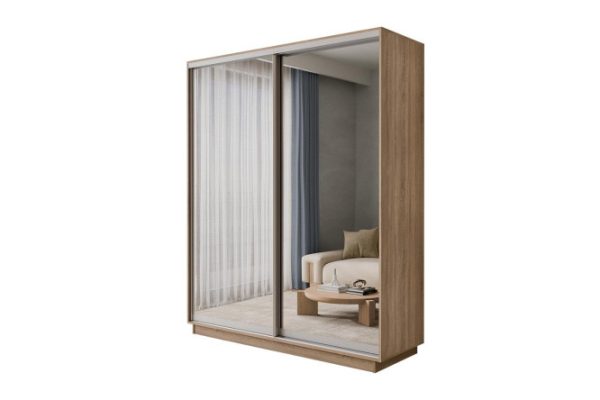 2-door wardrobe Slide-2 180x220x60 cm, Sonoma, silver, with two mirrors