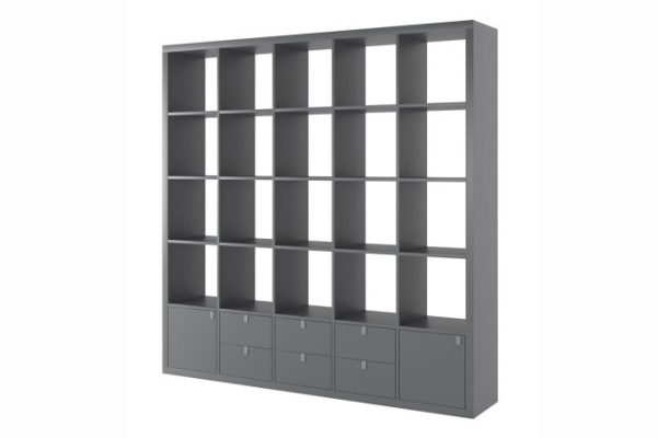 Calgary 5x5 shelving unit with doors and drawers, graphite
