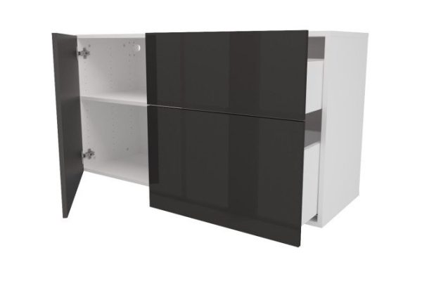 Cabinet with door and 2 drawers Oscar Amika 120x64 with closers, white / black graphite gloss