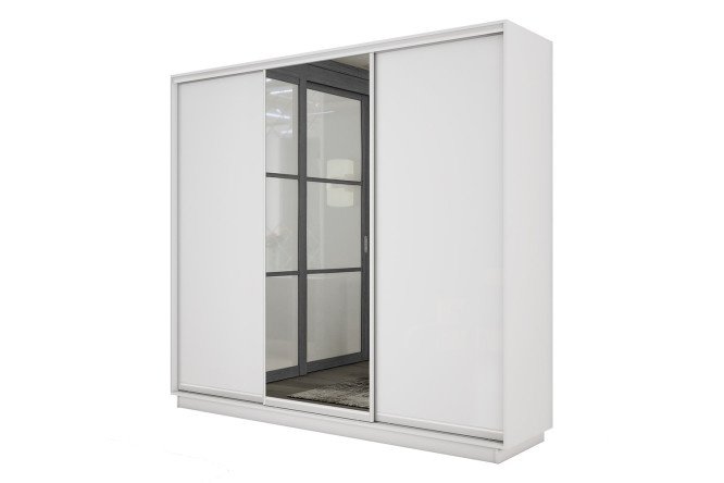3-door wardrobe Slide-2 180x220x60 cm, white snow/silver, with one mirror