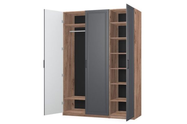 Wardrobe 3-door Oscar Marengo 150x236x59.6 cm, Craft tobacco oak, Marengo