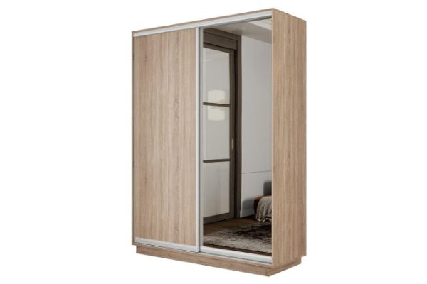 2-door wardrobe Slide-2 140x240x60 cm, Sonoma/silver, with one mirror