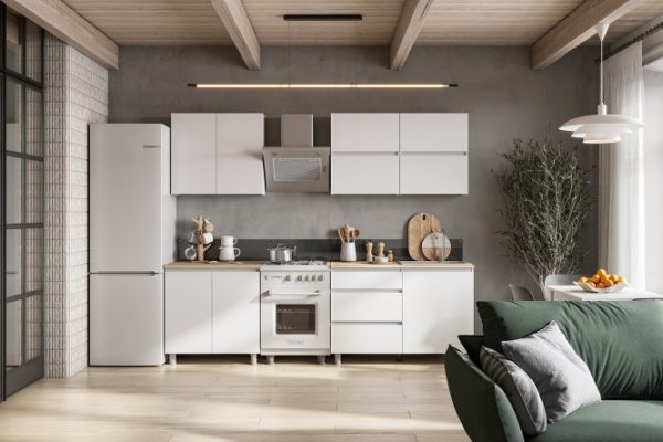 Kitchen set Tokyo 200x214.2x60 cm, frame color white textured, facade white textured