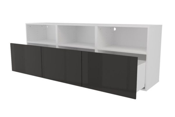 s3dw2dkhxkb8ncguvreopivl47jntob9.jpg Cabinet 3 shelves and 3 drawers Oscar Amika 180x64 with push to open, white / black graphite gloss