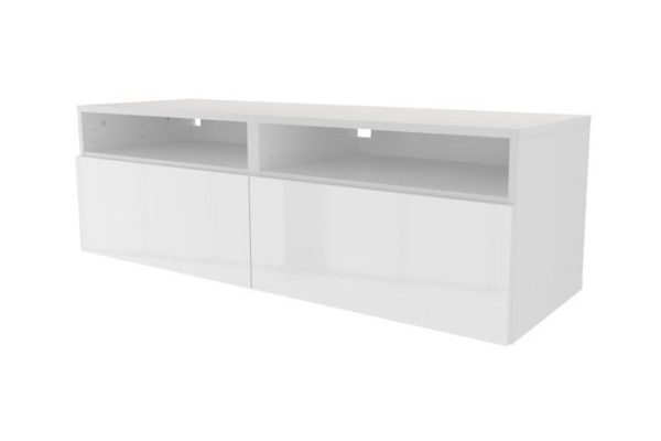 Cabinet with drawers and shelf Oscar Amika 120x38 with push to open, white / white gloss