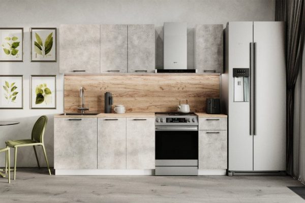 Kitchen set City 180x214x60 cm, frame color white, facade light concrete
