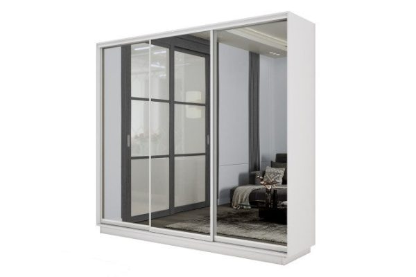 3-door wardrobe Slide-2 180x220x60 cm, white snow/silver, with three mirrors