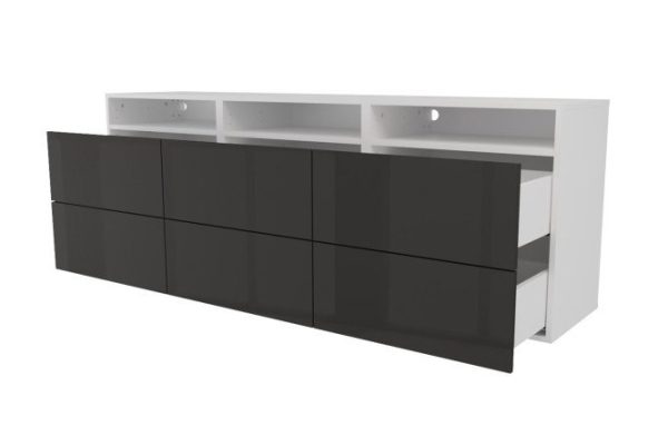 sh951zltes8kz240ay6br52vkhvdfs3h.jpg Cabinet 3 shelves and 6 drawers Oscar Amika 180x64 with closers, white / black graphite gloss