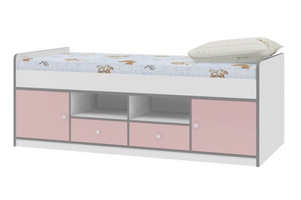 Silver bed 90x200 cm color white, pink