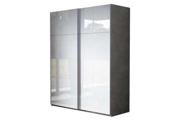 2-door wardrobe Comet 160x220 cm light concrete, white glass facades