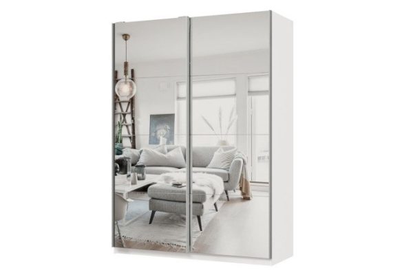 Sliding wardrobe 2-door Praktik 160x240x60 cm, white, silver profile, with two mirrors