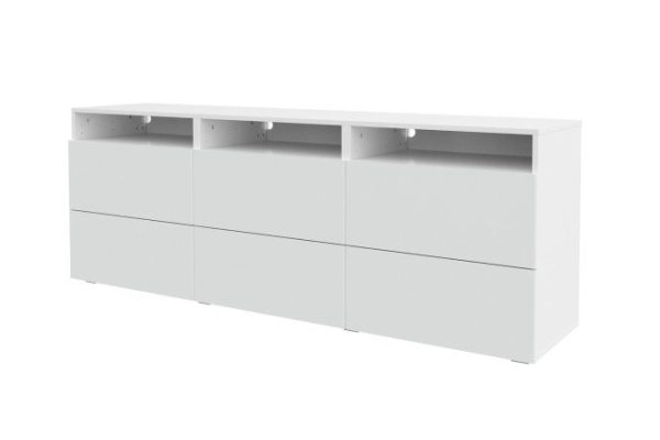 Cabinet Oscar Moon 180x64 with 6 drawers and 3 shelves, white / white talc