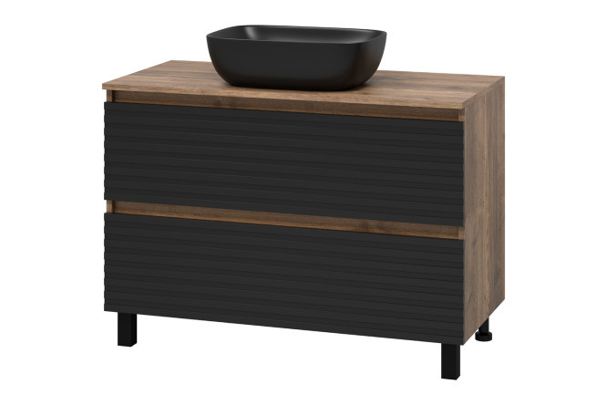 Floor stand Dakota 100 DAK-07100-19/01-2Ya with 2 drawers 100 cm, frame color Halifax oak tin, facade black quartz, Halifax oak tin