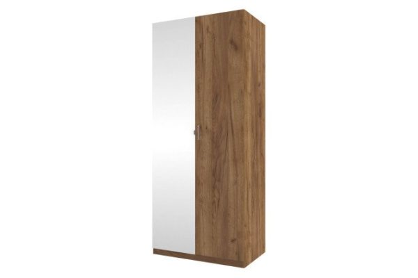 2-door wardrobe Oscar Lila 100x236 cm Craft tobacco oak, front - Craft tobacco oak with one mirror