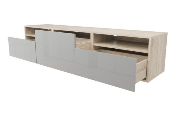 Cabinet with 3 drawers and 2 shelves Oscar Amika 180x38 with closers, Sonoma oak / dusty gray gloss