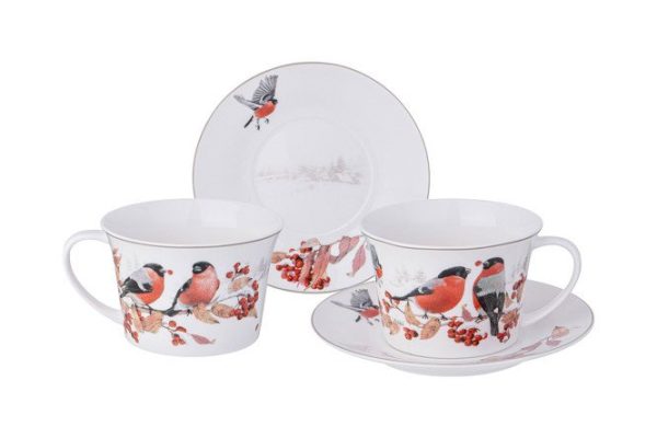 Set of tea pairs Lefard Forest Tale Bullfinches Porcelain