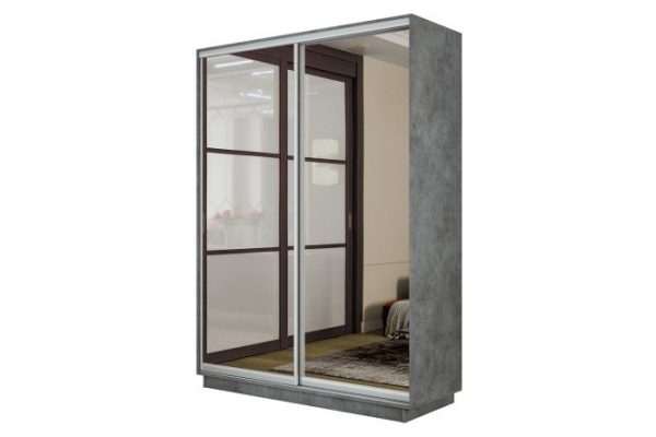 2-door wardrobe Slide-2 160x240x45 cm, concrete/silver, with two mirrors