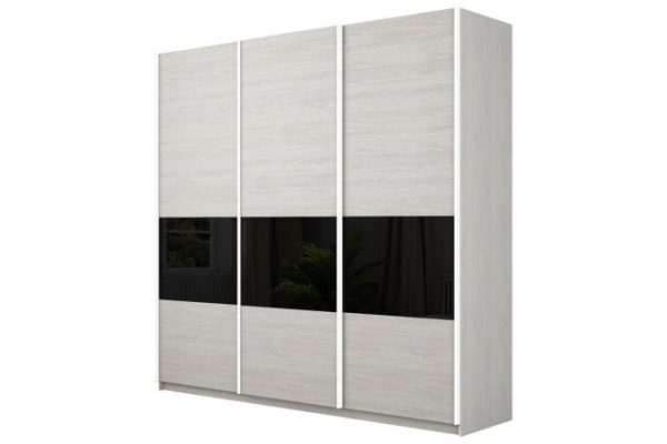 Sliding wardrobe 3-door Magnus 240x230 cm, black gloss, light ash anchor, profile - white