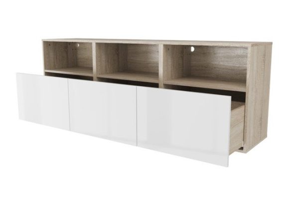 Cabinet 3 shelves and 3 drawers Oscar Amika 180x64 with push to open, Sonoma oak / white gloss