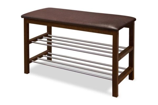 Bench SR-0628 upholstery color brown, legs dark walnut