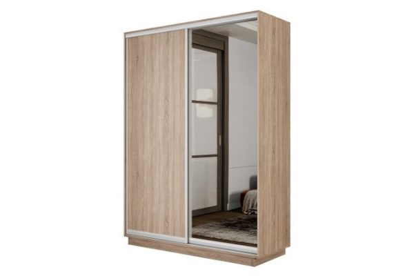 2-door wardrobe Slide-2 120x220x60 cm, Sonoma/silver, with one mirror