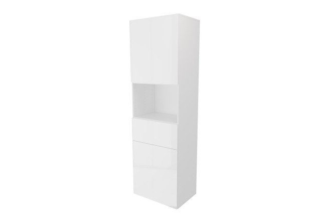 Wardrobe 2 doors, shelf and drawer Oscar Amika 60x192 with closers, white / white gloss