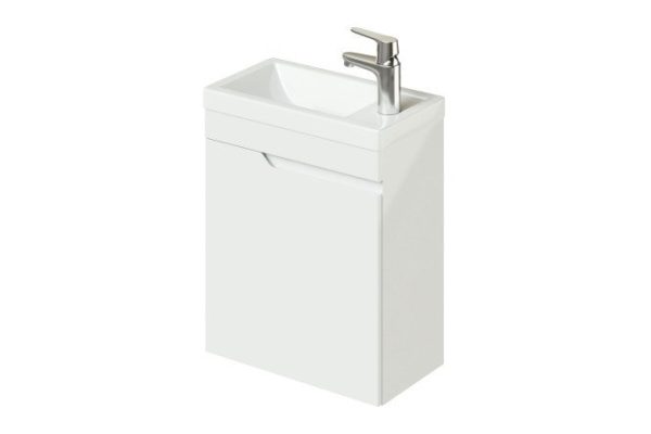 Wall-hung cabinet with sink Alexa left 45.5 cm, frame color white gloss, facade color white gloss