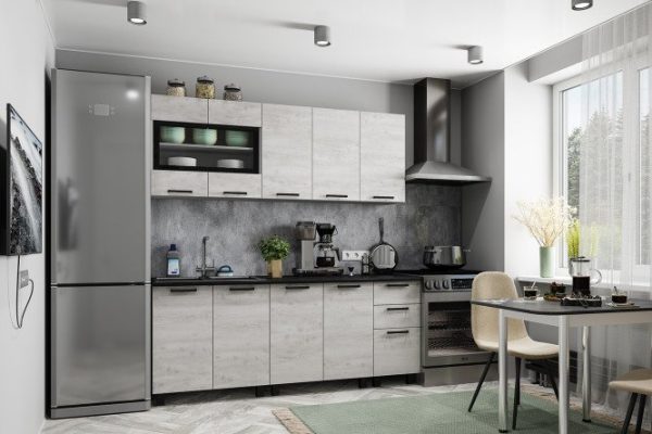 Scandi kitchen set 200x214x50 cm, frame color white, facade pine concrete light