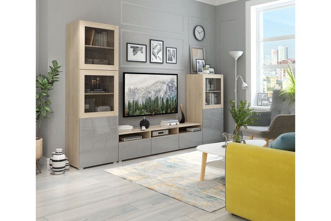 Living room set Oscar Amika with push-to-open, Sonoma oak/dusty gray