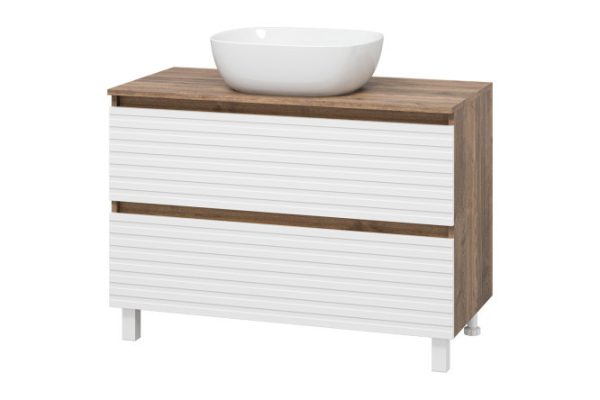 Floor stand Dakota 100 DAK-07100-19/01-2Я with 2 drawers 100 cm, frame color is Halifax oak tin, facade is white, Halifax oak tin