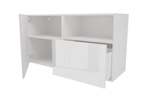 Cabinet with door, shelf and drawer Oscar Amika 120x64 with push to open, white / white gloss